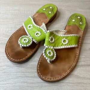 Jack Rogers USA Classic Jacks Flat Sandal in Lime Green & White Leather Size 7
